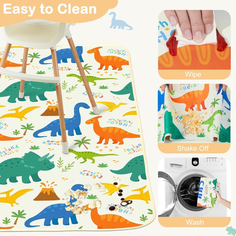 BeBeJoJo Splat Mat for Under High Chair 42 x 42 Inch Waterproof Baby Splash Mat with Non Slip Bottom Reusable Portable Highchair Mat for Floor Food Catcher for High Chair, Green Dinosaur - Image 3